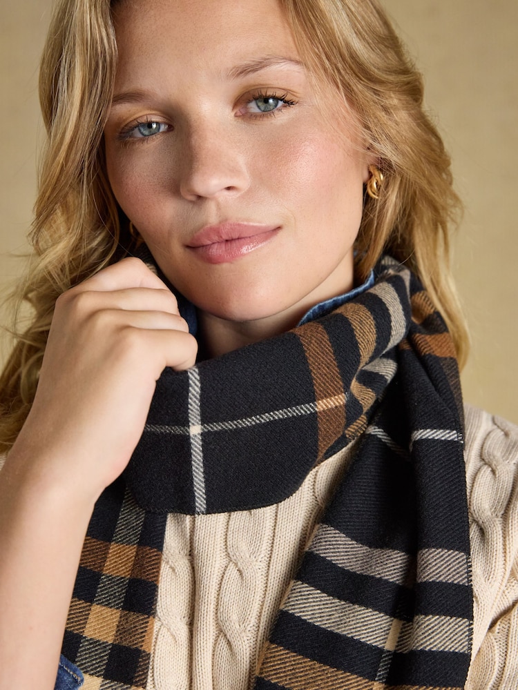 Joules Langtree Black & Tan Check Scarf - Image 2 of 6