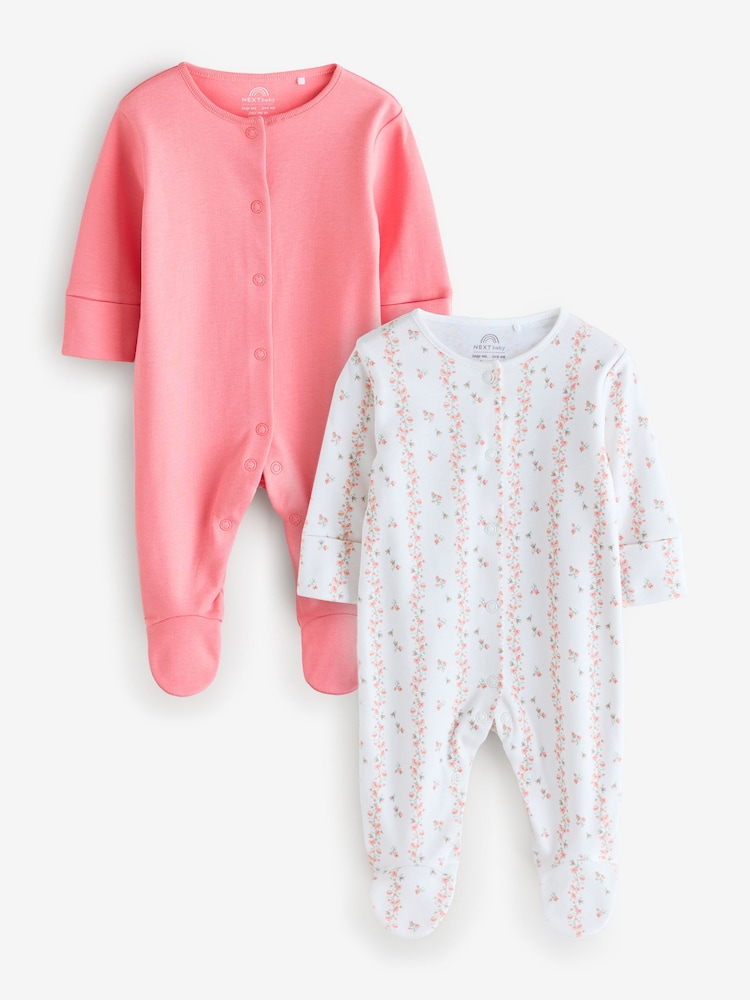 Pink/White Baby Sleepsuits 2 Pack - Image 1 of 3