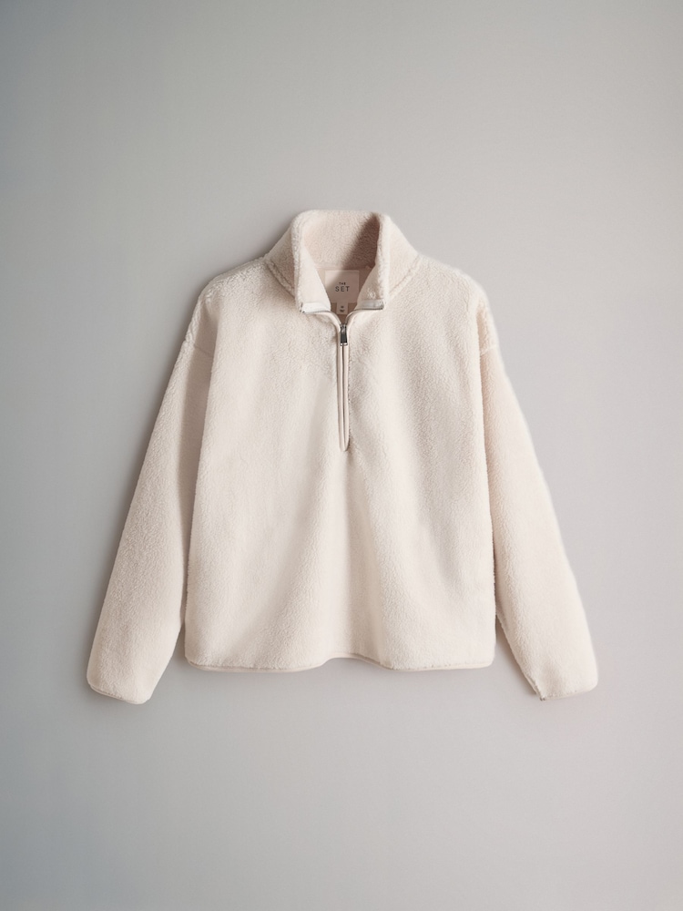 The Set 2 Pack Borg Funnel Neck 1/4 Zip Jumper Chocolate Brown/Cream - Image 2 of 5