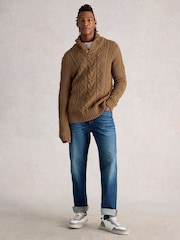White Stuff Brown Eden Cable Shawl Neck Jumper - Image 3 of 6