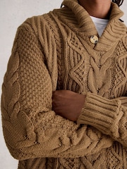 White Stuff Brown Eden Cable Shawl Neck Jumper - Image 4 of 6