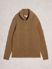 White Stuff Brown Eden Cable Shawl Neck Jumper - Image 5 of 6