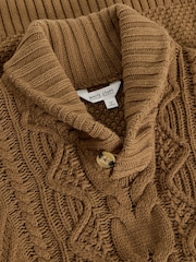 White Stuff Brown Eden Cable Shawl Neck Jumper - Image 6 of 6