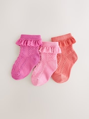 Pink and Coral Lace Baby Socks 3 Pack - Image 1 of 3