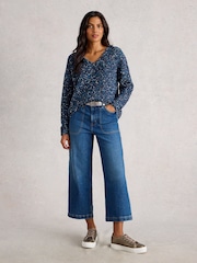 White Stuff Blue Textured V-Neck Jumper - Image 1 of 6