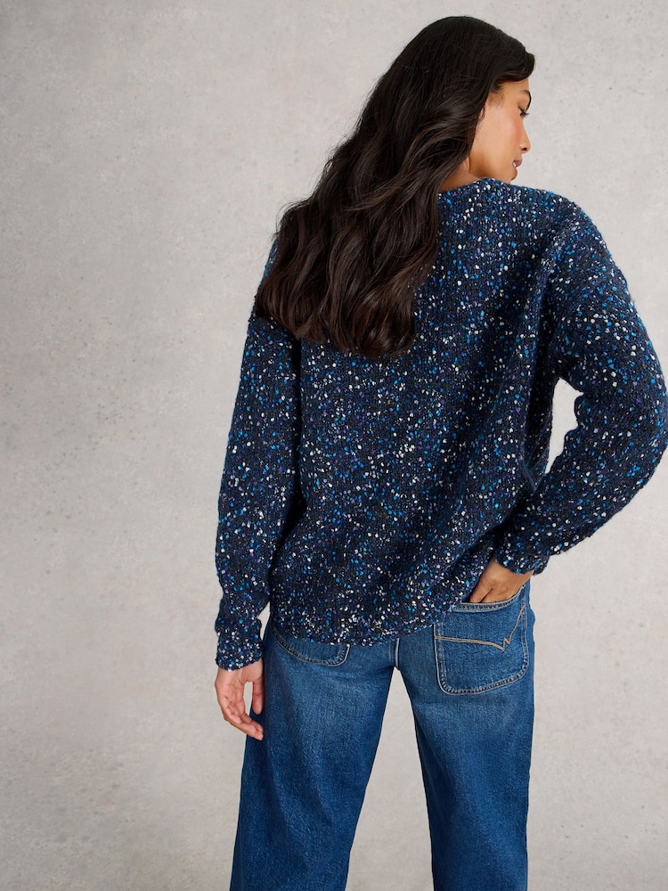 White Stuff Blue Textured V-Neck Jumper - Image 2 of 6