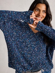 White Stuff Blue Textured V-Neck Jumper - Image 3 of 6