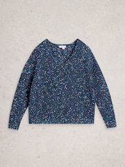 White Stuff Blue Textured V-Neck Jumper - Image 6 of 6