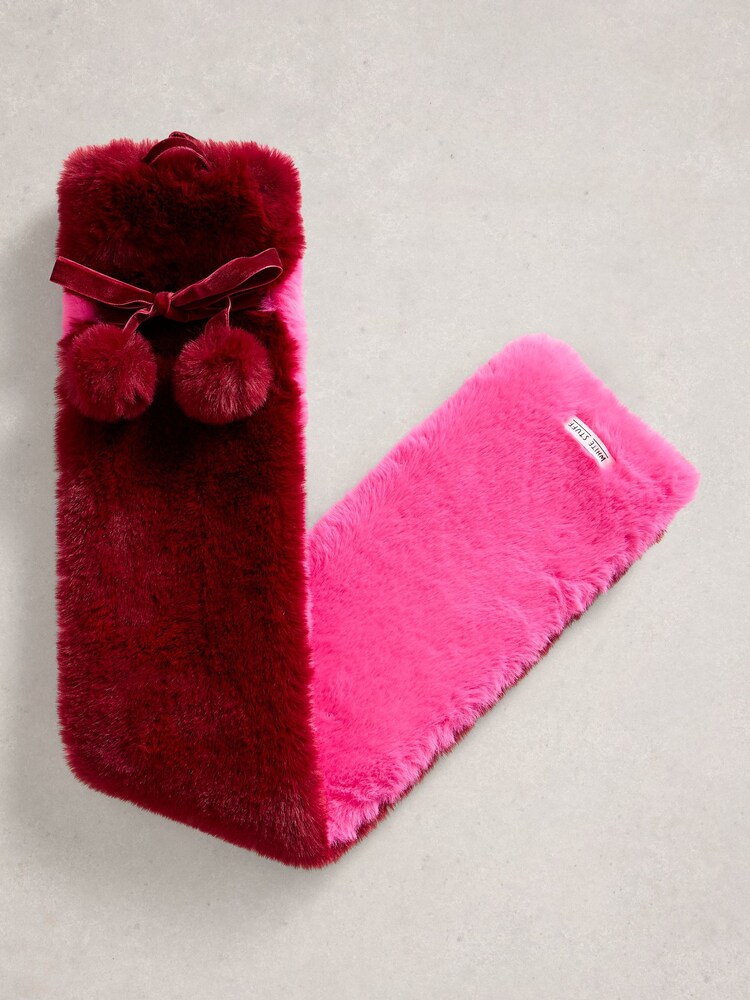 White Stuff Pink Faux Fur Long Hot Water Bottle - Image 1 of 2