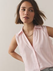 Pink/White Stripe Soft Relaxed Sleeveless Shirt - Image 4 of 7