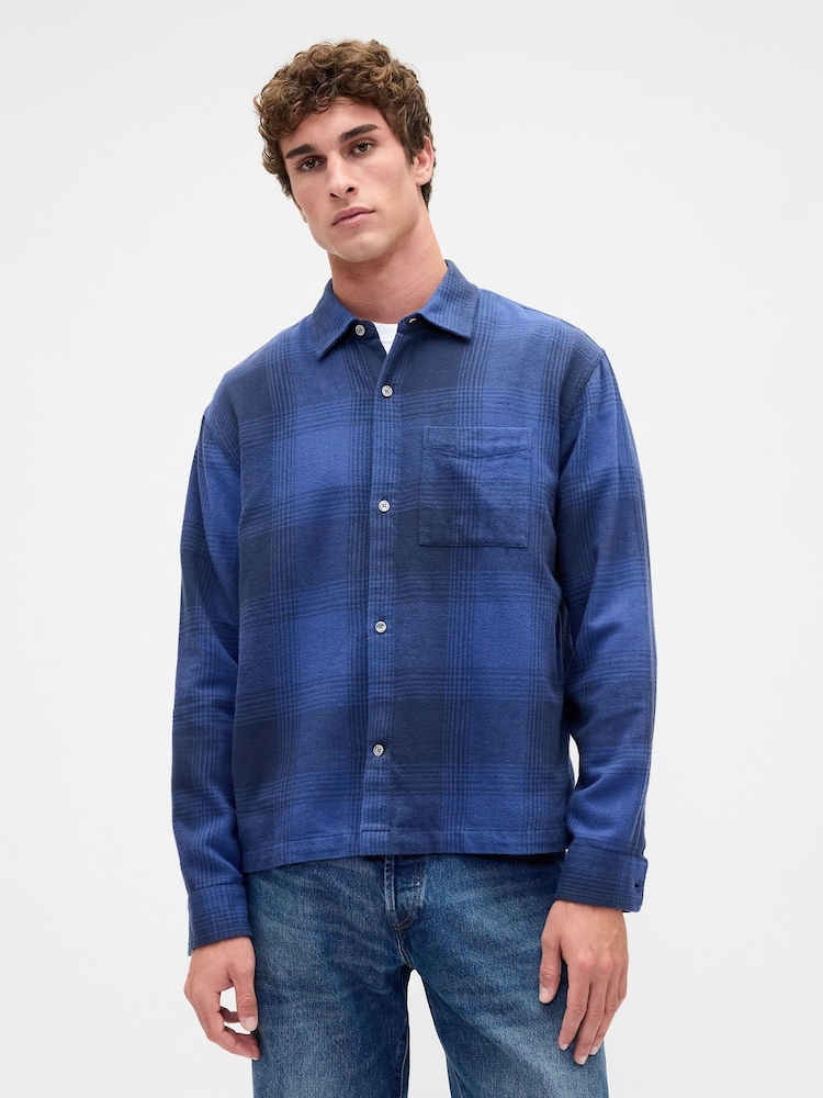 Gap Blue Check Relaxed Flannel Shirt - Image 1 of 4 Gap Blue Check Relaxed Flannel Shirt - Image 1 of 4