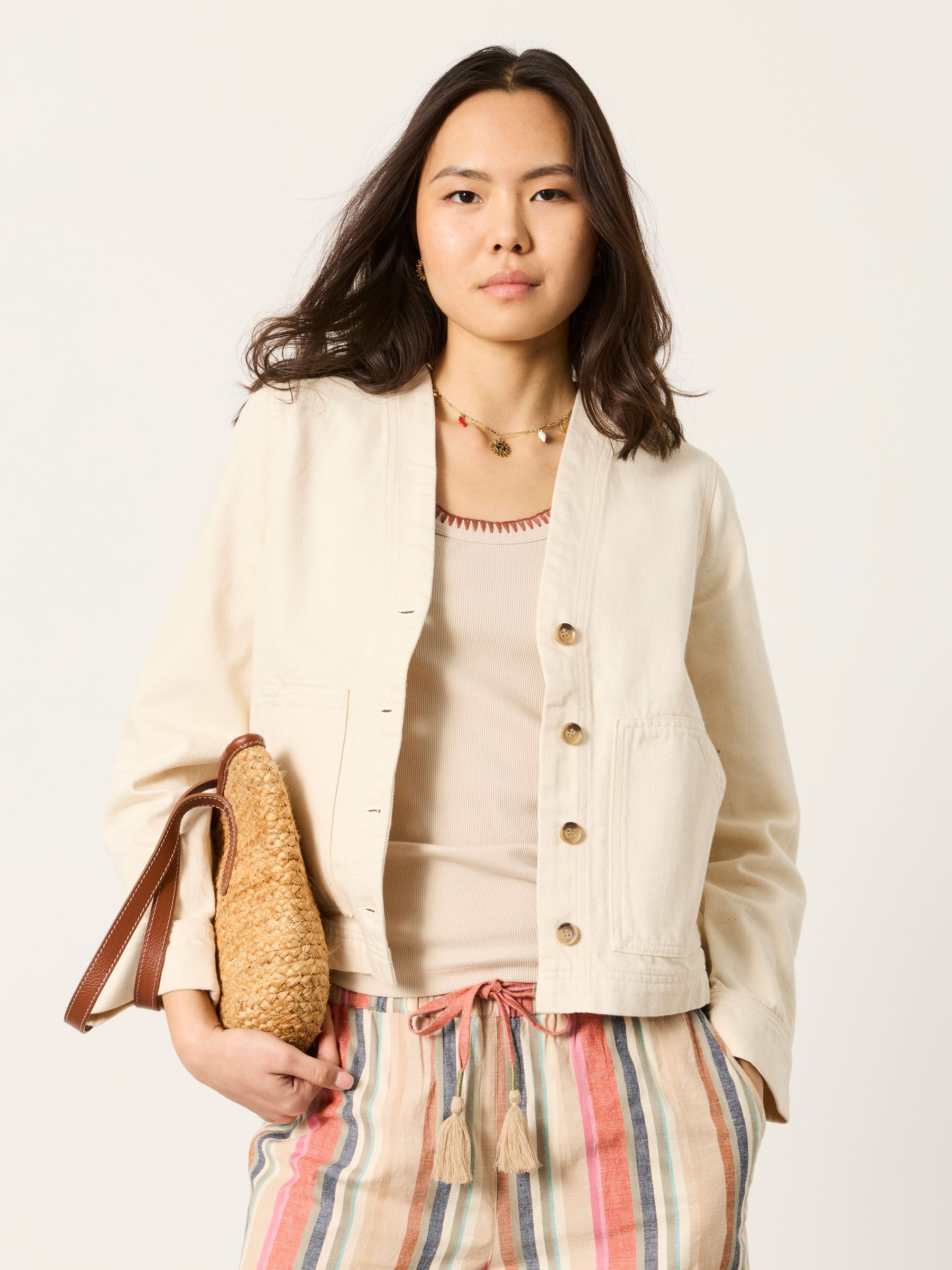 Fat Face Women's Ecru Fatface Dulcie Denim Jacket
