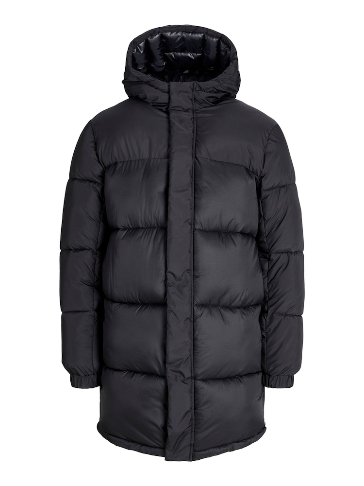 JACK & JONES Black Long Hooded Puffer Jacket - Image 1 of 1 JACK & JONES Black Long Hooded Puffer Jacket - Image 1 of 1