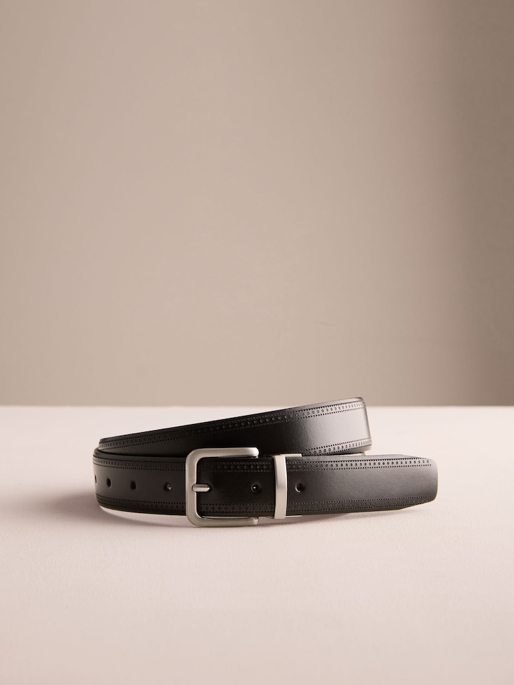 黑色/棕色 - Signature Reversible Brogue Leather Belt Made In Italy - 圖片 1，共 3