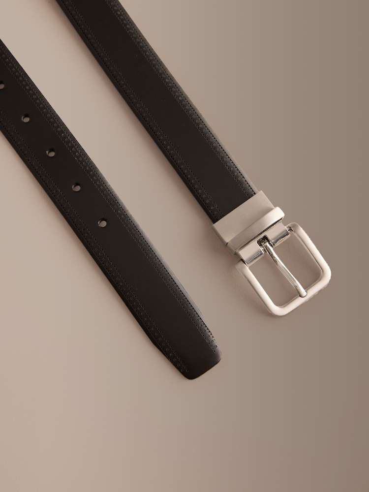 黑色/棕色 - Signature Reversible Brogue Leather Belt Made In Italy - 圖片 3，共 3