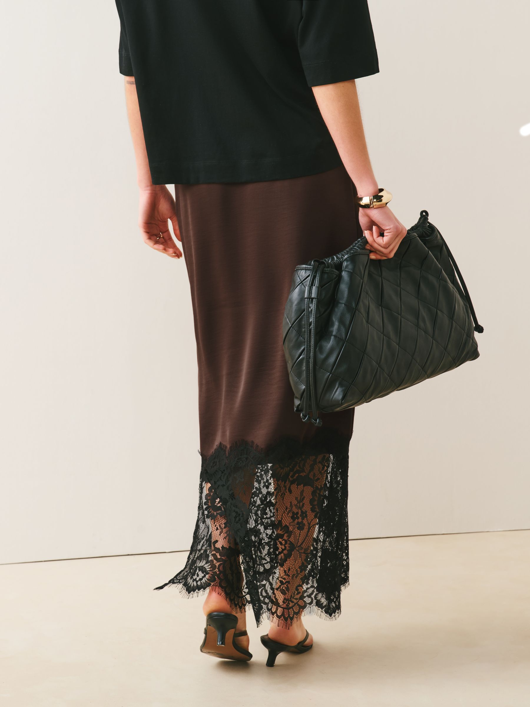Buy Chocolate Brown Satin Midi Skirt With Lace Trim from Next USA