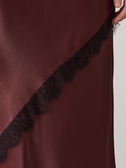Chocolate Brown Satin Midi Skirt With Lace Trim - Image 5 of 5