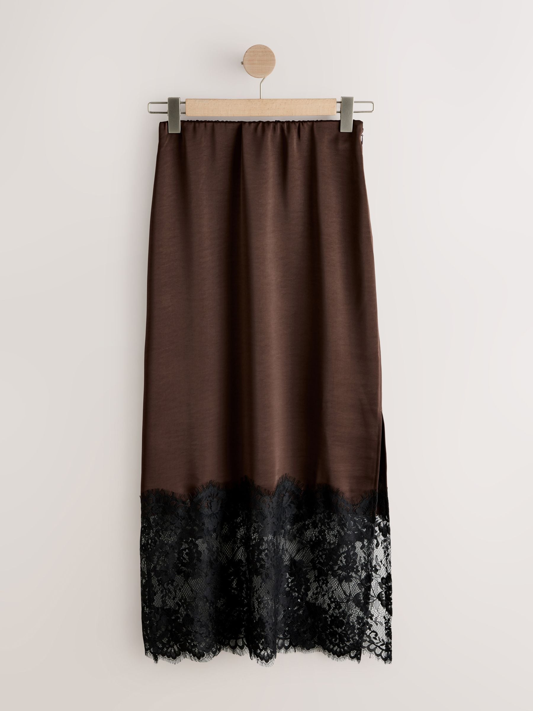 Buy Chocolate Brown Satin Midi Skirt With Lace Trim from Next USA