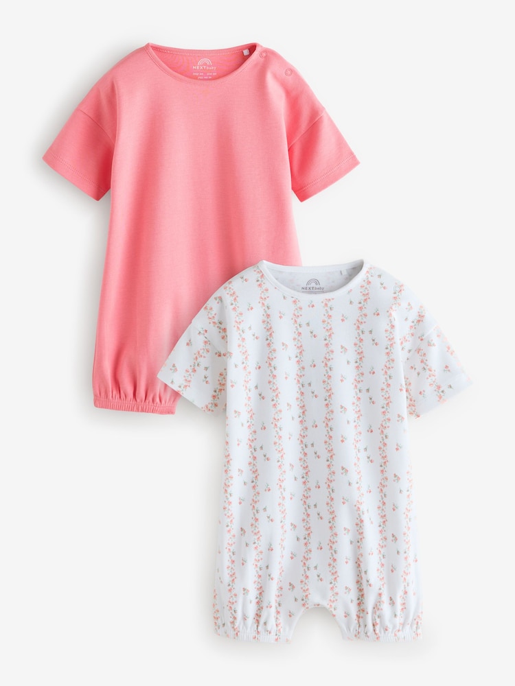 Pink/White Short Sleeve Rompers 2 Pack - Image 1 of 3