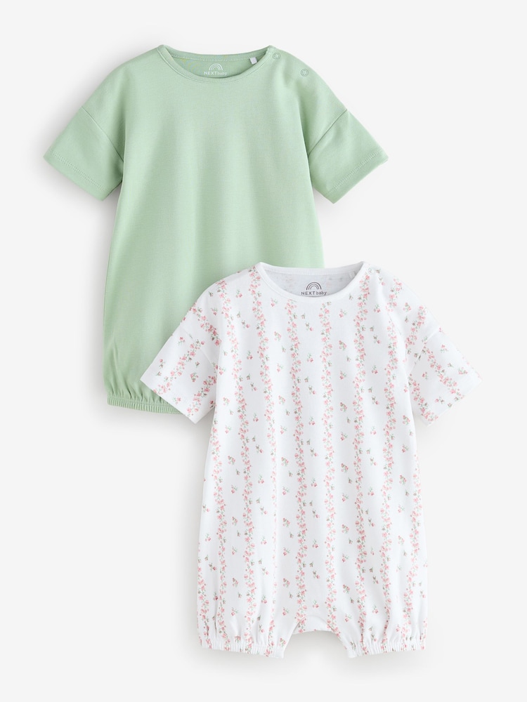 Green/White Short Sleeve Rompers 2 Pack - Image 1 of 3