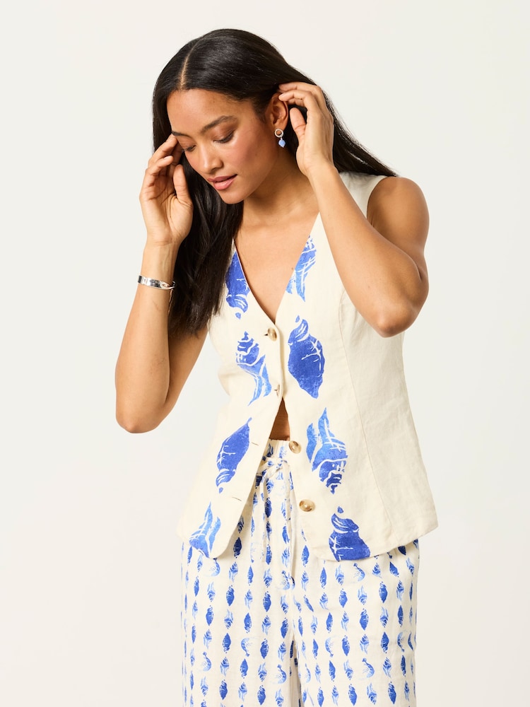 FatFace Indie Ivory Shells Petite Waistcoat - Image 1 of 7