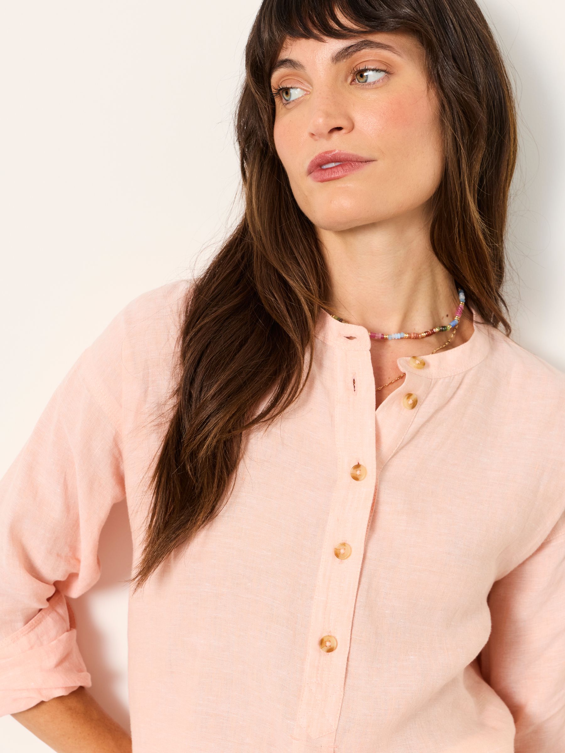 Buy FatFace Julia Orange Petite 100% Linen Popover Shirt from the