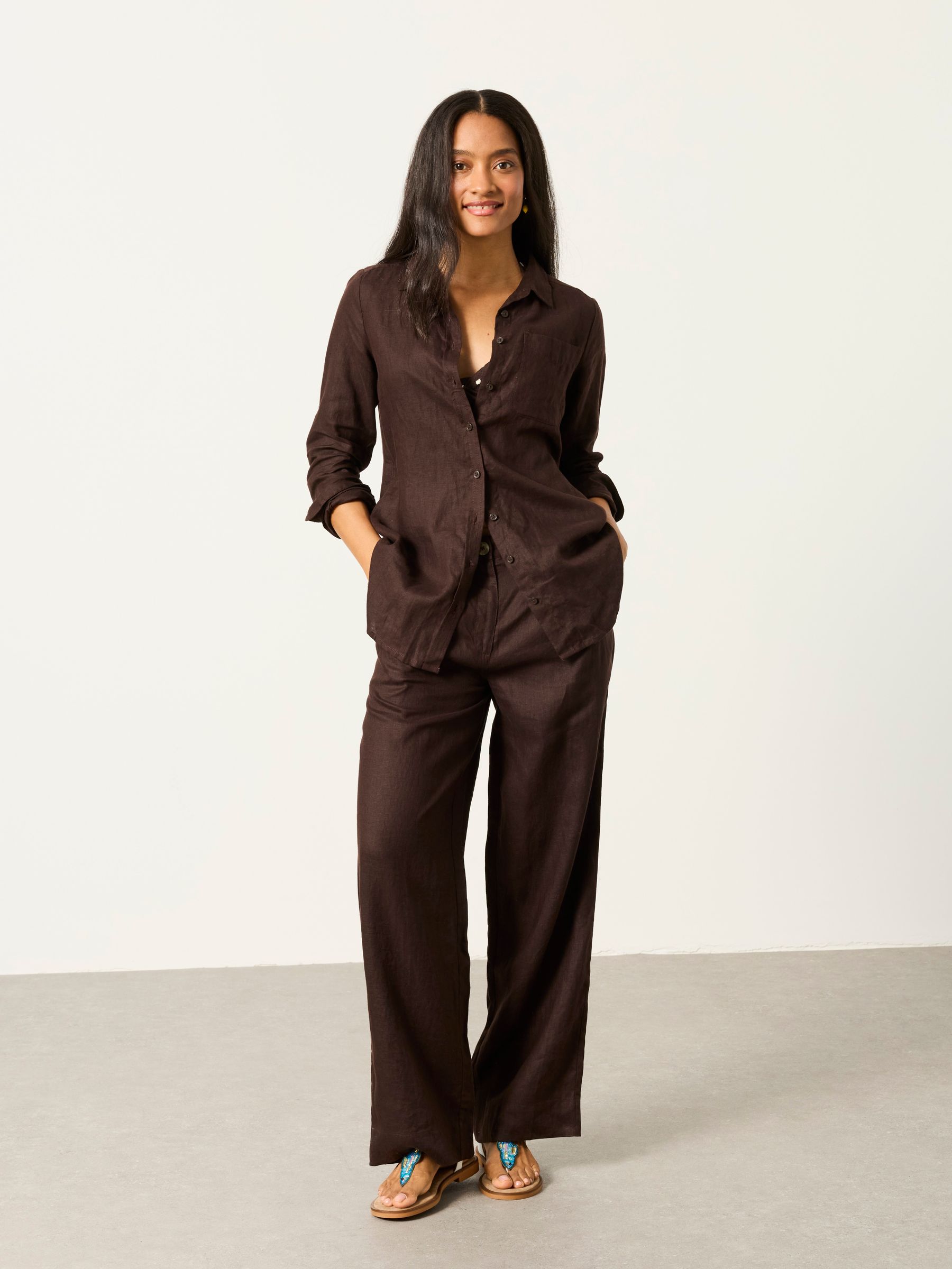Buy FatFace Olivia Chocolate Brown Petite 100% Linen Shirt from