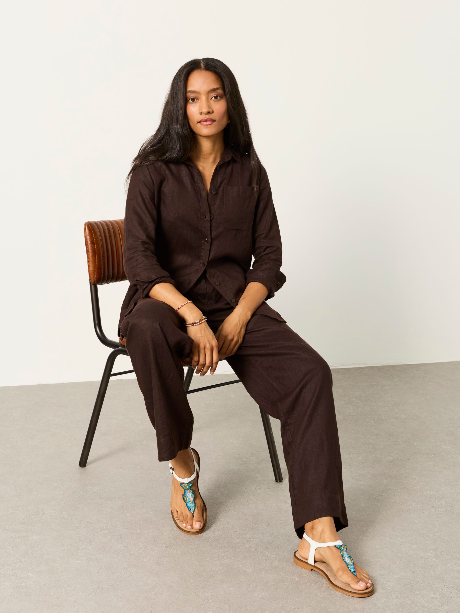 Buy FatFace Olivia Chocolate Brown Petite 100% Linen Shirt from