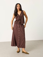 FatFace Becky Chocolate Brown Petite Embroidered Waistcoat - Image 4 of 6