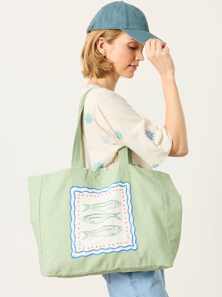 FatFace Green Fish Reversible Tote Bag - Image 1 of 5