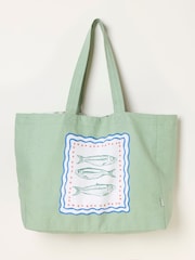 FatFace Green Fish Reversible Tote Bag - Image 3 of 5