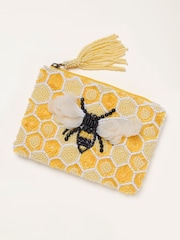 FatFace Yellow Bee Beaded Sequin Pouch - Image 1 of 2