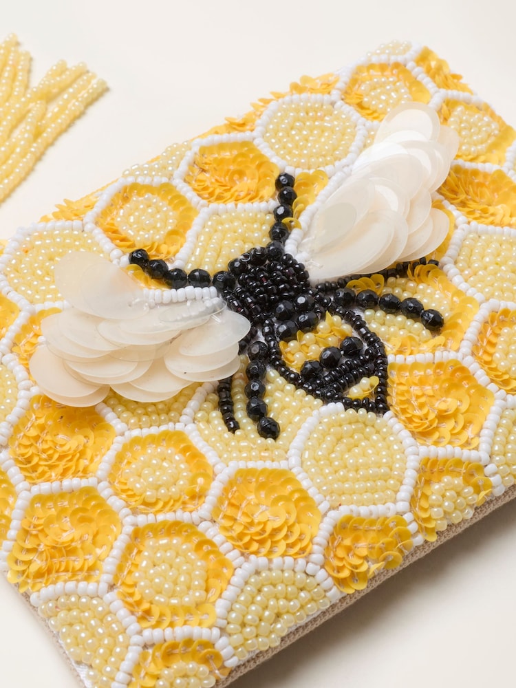 FatFace Yellow Bee Beaded Sequin Pouch - Image 2 of 2