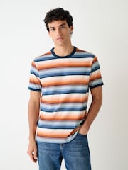 Orange / Blue Horizontal Stripe Ringer T-Shirt - Image 1 of 7