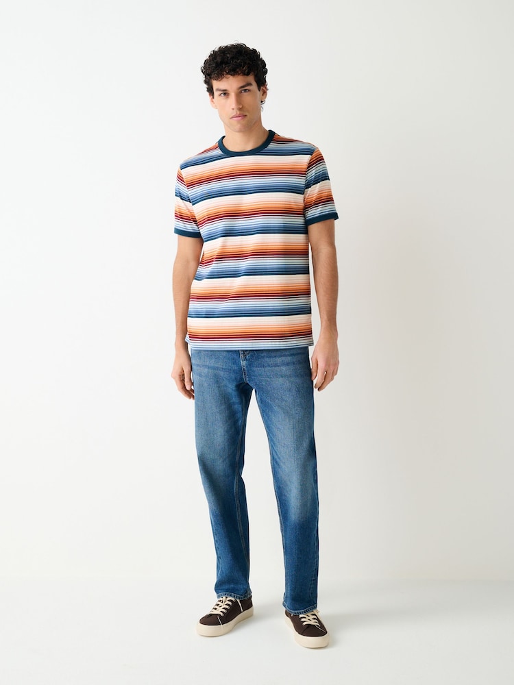 Orange / Blue Horizontal Stripe Ringer T-Shirt - Image 2 of 7