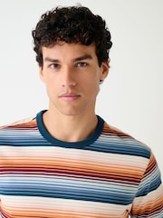 Orange / Blue Horizontal Stripe Ringer T-Shirt - Image 4 of 7