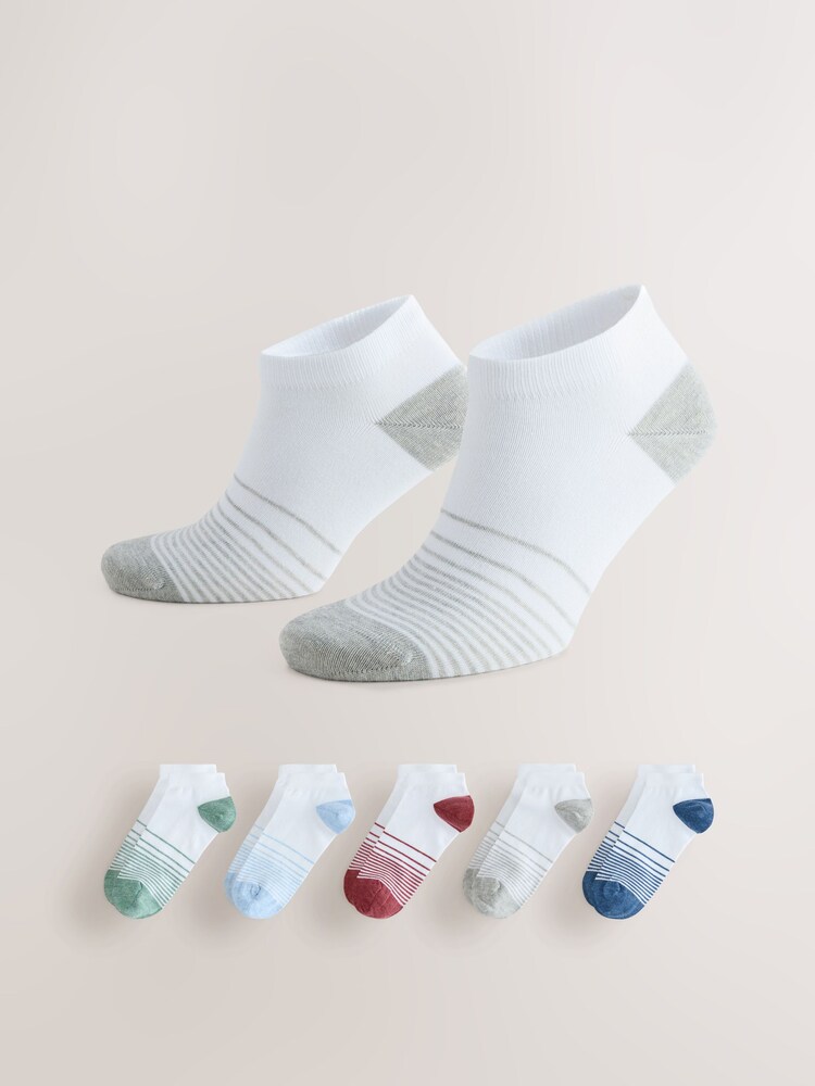 White Stripe Pattern Trainers Socks 5 Pack - Image 1 of 10