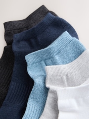 White/Blue/Grey 5 Pack Cushioned Trainers Socks - Image 7 of 8