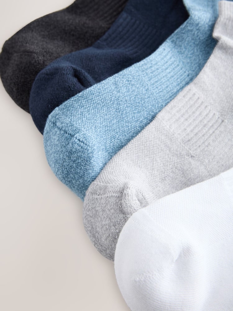 White/Blue/Grey 5 Pack Cushioned Trainers Socks - Image 8 of 8 White/Blue/Grey 5 Pack Cushioned Trainers Socks - Image 8 of 8
