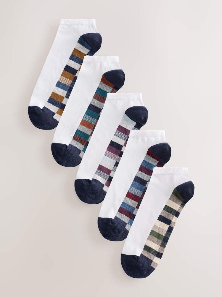 White Check Pattern Trainers Socks 5 Pack - Image 1 of 8
