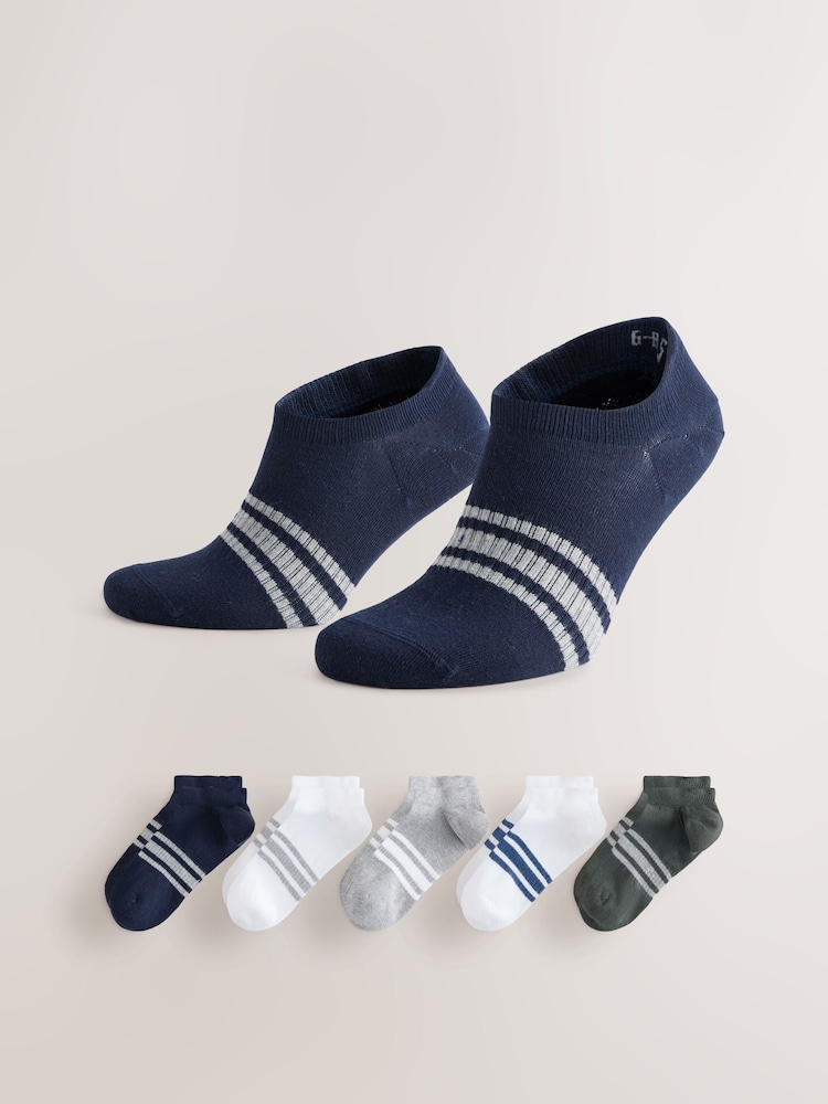 Grey/Navy Pattern Trainers Socks 5 Pack - Image 1 of 10
