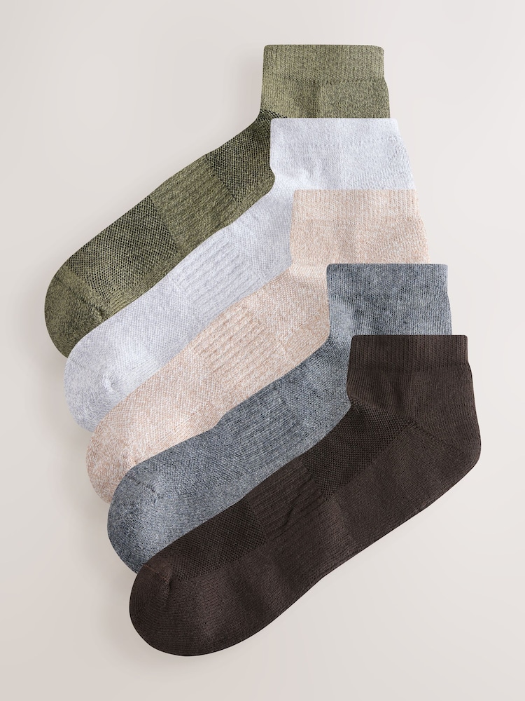 Neutral/ Black/ Grey 5 Pack Cushioned Trainers Socks - Image 1 of 8