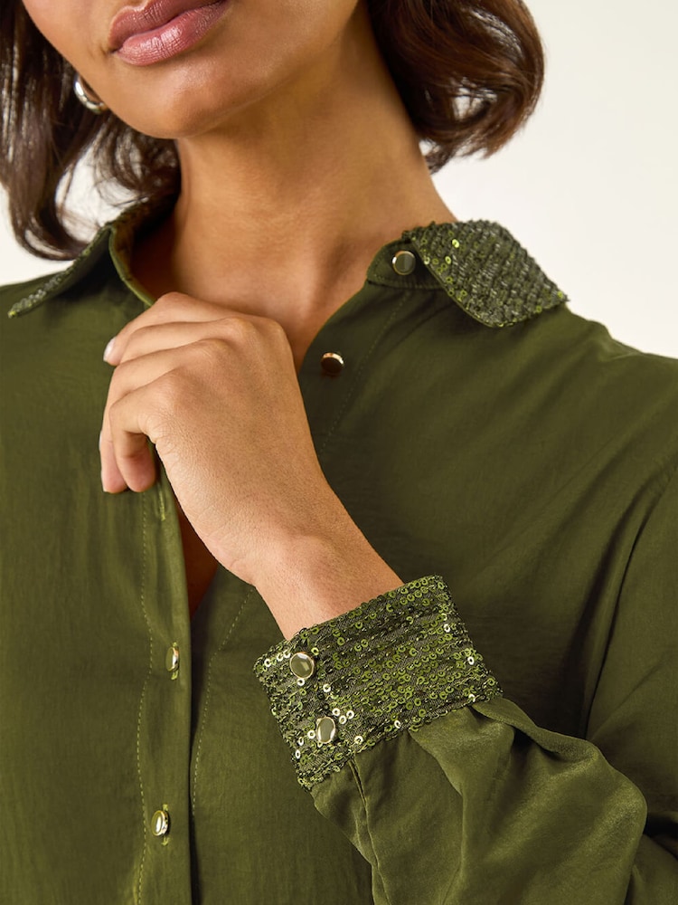 Verde - Roman Sequin Collar and Cuff Shirt - Imagen 5 de 5