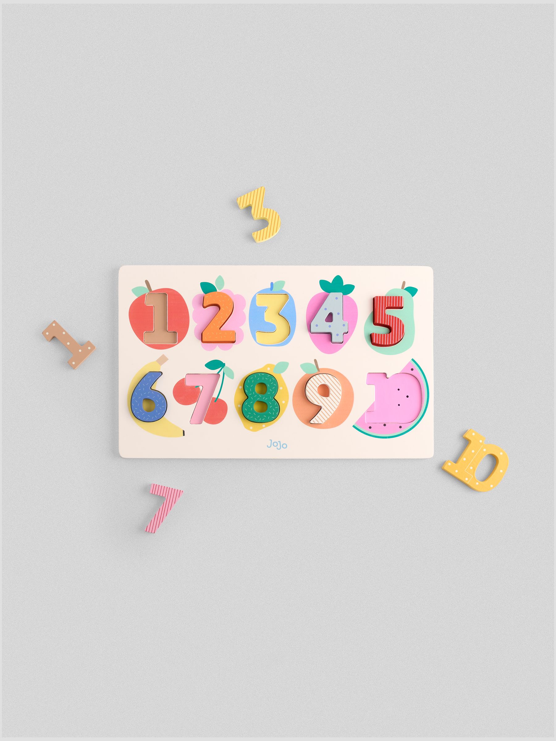 Jojo Maman Bébé Unisex Kids Fruit Number Wooden Puzzle