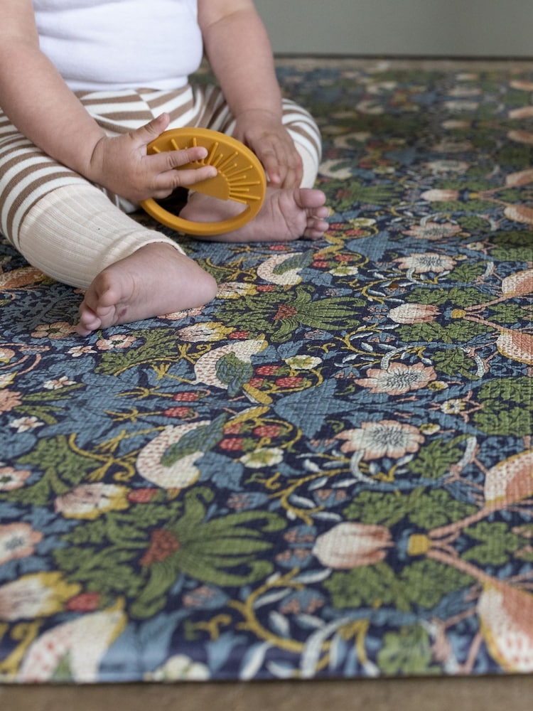 Totter + Tumble Dark Blue Green Morris & Co. The Strawberry Thief  Willow Boughs Medium Compact Size Playmat - Image 2 of 6