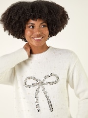Roman White Embellished Bow Front Knit Jumper - Image 3 of 4