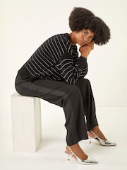 Roman Black Fluffy Stripe Crew Neck Knit Jumper - Image 1 of 5