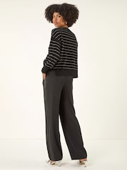 Roman Black Fluffy Stripe Crew Neck Knit Jumper - Image 3 of 5
