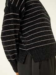Roman Black Fluffy Stripe Crew Neck Knit Jumper - Image 5 of 5