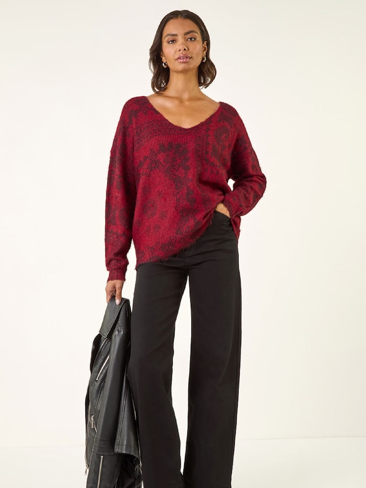 Roman Abstract Jacquard V-Neck Jumper - Imagen 2 de 5